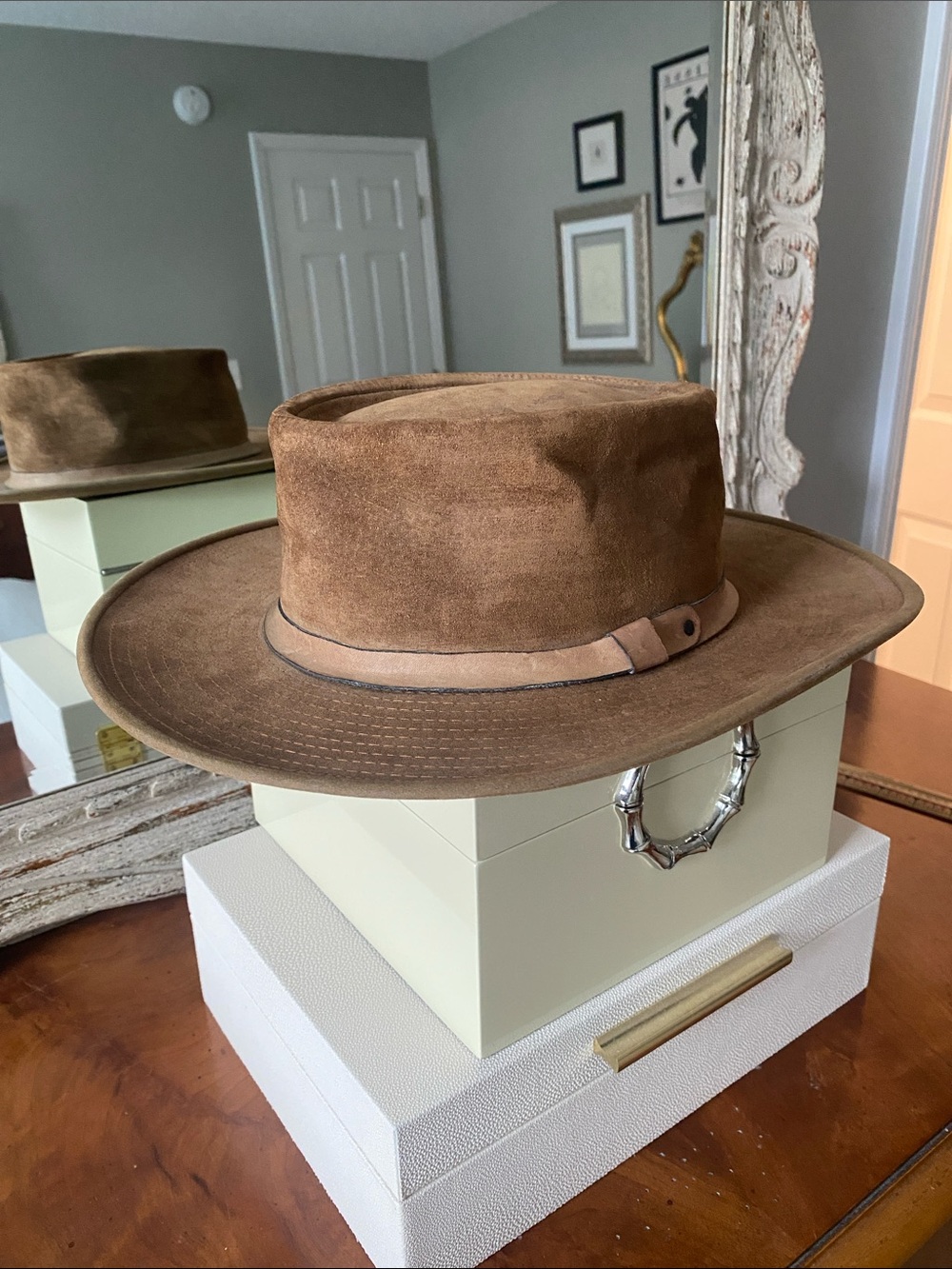 Vintage J. Crew Suede Leather Band Brown Wide Brim Women's Hat Size S - Picture 5 of 9